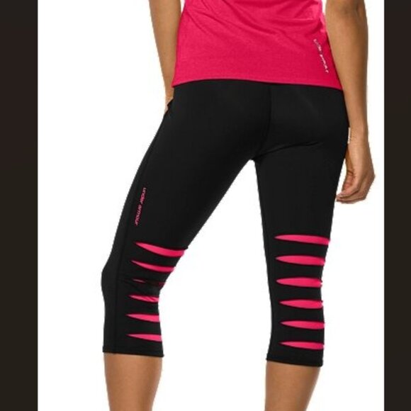 Under Armour HeatGear Black Capri Workout Pants/Leggings w/ Hot Pink Stripes (M) - Picture 1 of 6